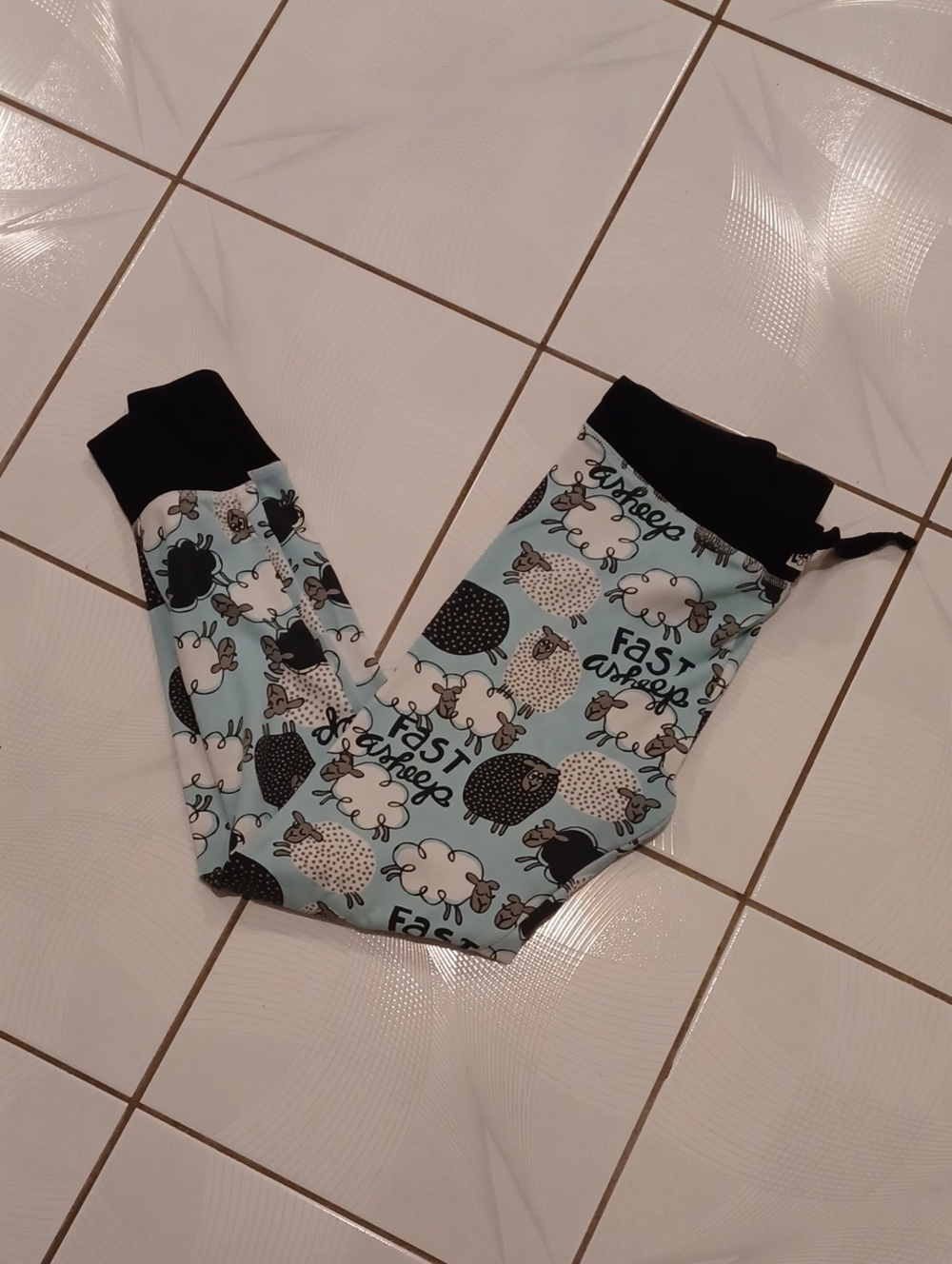 4/$30 Lazy One Light Blue Sheep Print Pajama Bottoms with Black Cuffs - Size XL